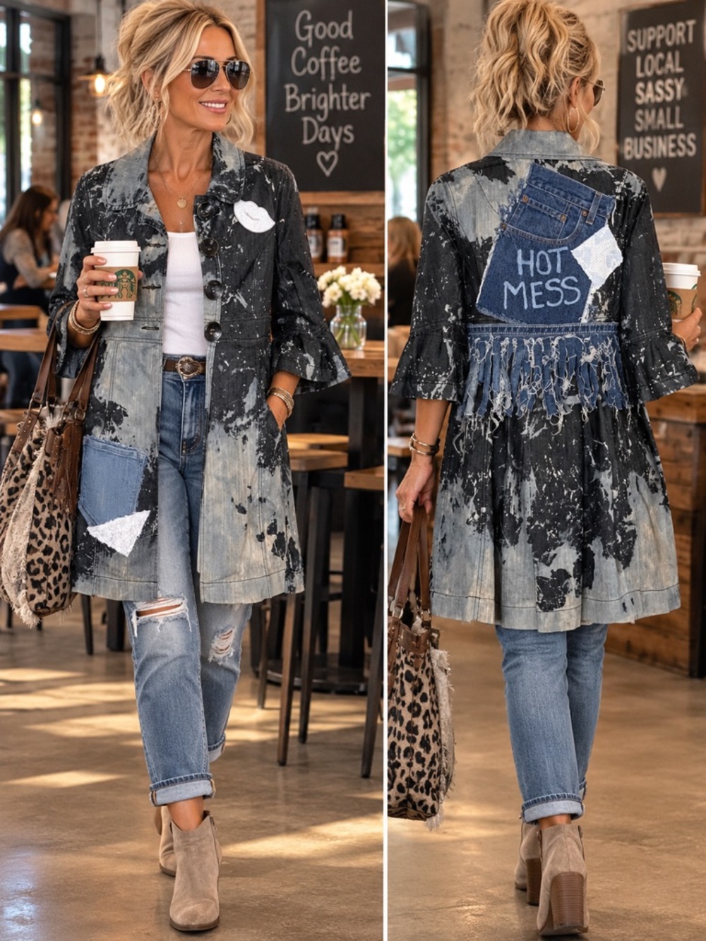 Y2K Vintage Repurposed Recycled Upcycled Ooak Denim Gypsy Jacket Duster Remade